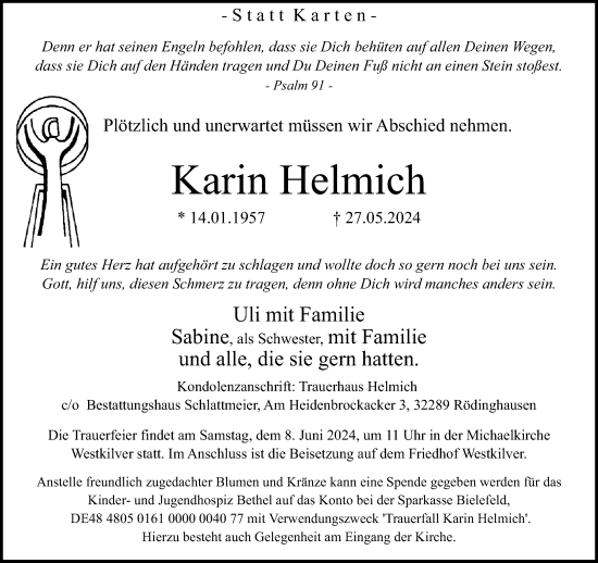 Traueranzeige von Karin Helmich von Neue Westfälische