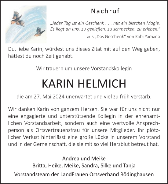 Traueranzeige von Karin Helmich von Neue Westfälische