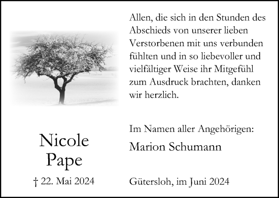 Traueranzeige von Nicole Pape von Neue Westfälische