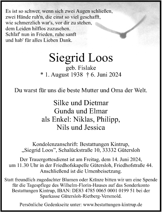 Traueranzeige von Siegrid Loos von Neue Westfälische