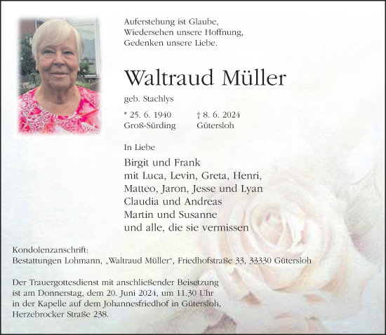 Traueranzeige von Waltraud Müller von Neue Westfälische