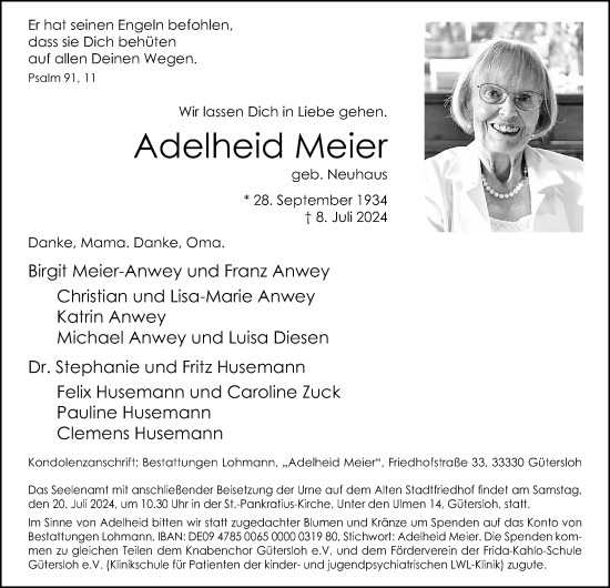 Traueranzeige von Adelheid Meier von Neue Westfälische