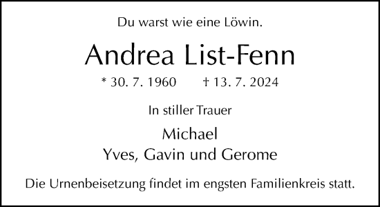 Traueranzeige von Andrea List-Fenn von Neue Westfälische