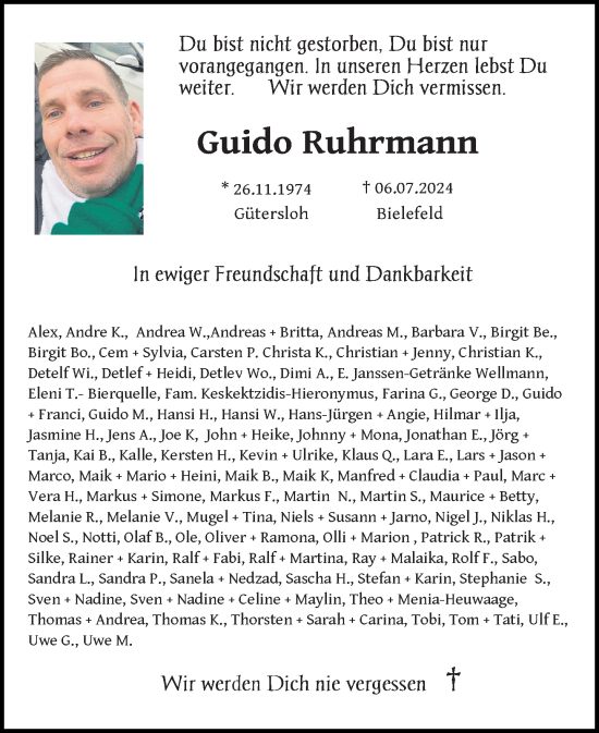 Traueranzeige von Guido Ruhrmann von Neue Westfälische