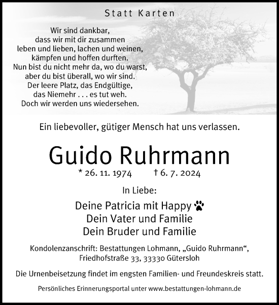 Traueranzeige von Guido Ruhrmann von Neue Westfälische