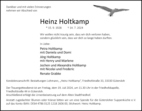 Traueranzeige von Heinz Holtkamp von Neue Westfälische