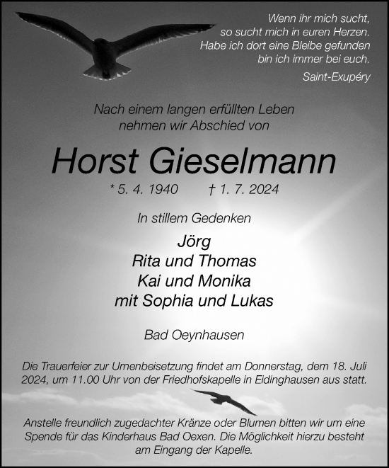 Traueranzeige von Horst Gieselmann von Neue Westfälische