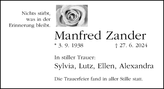 Traueranzeige von Manfred Zander von Neue Westfälische