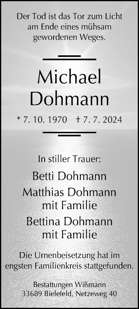 Traueranzeige von Michael Dohmann von Neue Westfälische