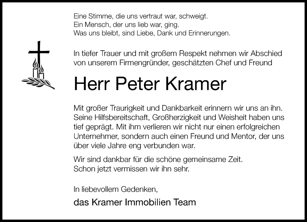  Traueranzeige für Peter Kramer vom 27.07.2024 aus Neue Westfälische