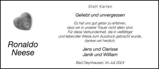 Traueranzeige von Ronaldo Neese von Neue Westfälische