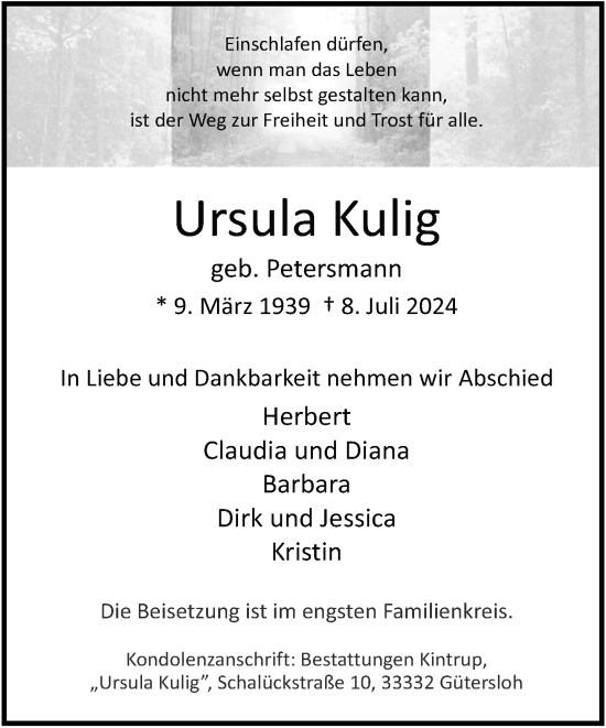 Traueranzeige von Ursula Kulig von Neue Westfälische