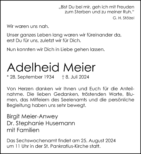 Traueranzeige von Adelheid Meier von Neue Westfälische