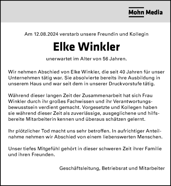 Traueranzeige von Elke Winkler von Neue Westfälische