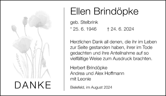 Traueranzeige von Ellen Brindöpke von Neue Westfälische