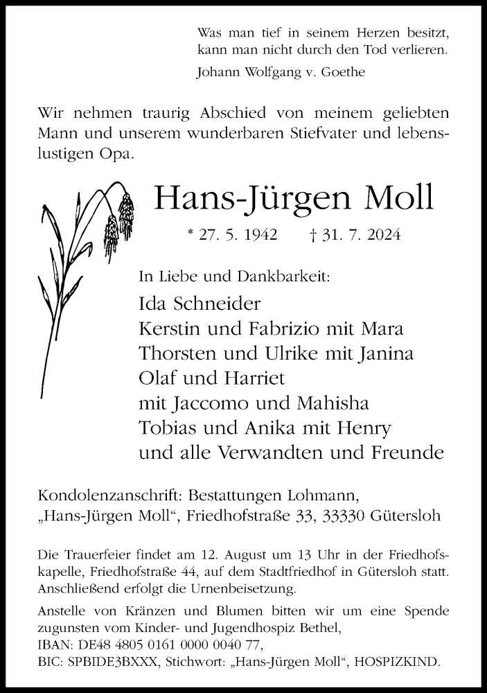  Traueranzeige für Hans-Jürgen Moll vom 07.08.2024 aus Neue Westfälische