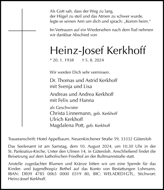 Traueranzeige von Heinz-Josef Kerkhoff von Neue Westfälische