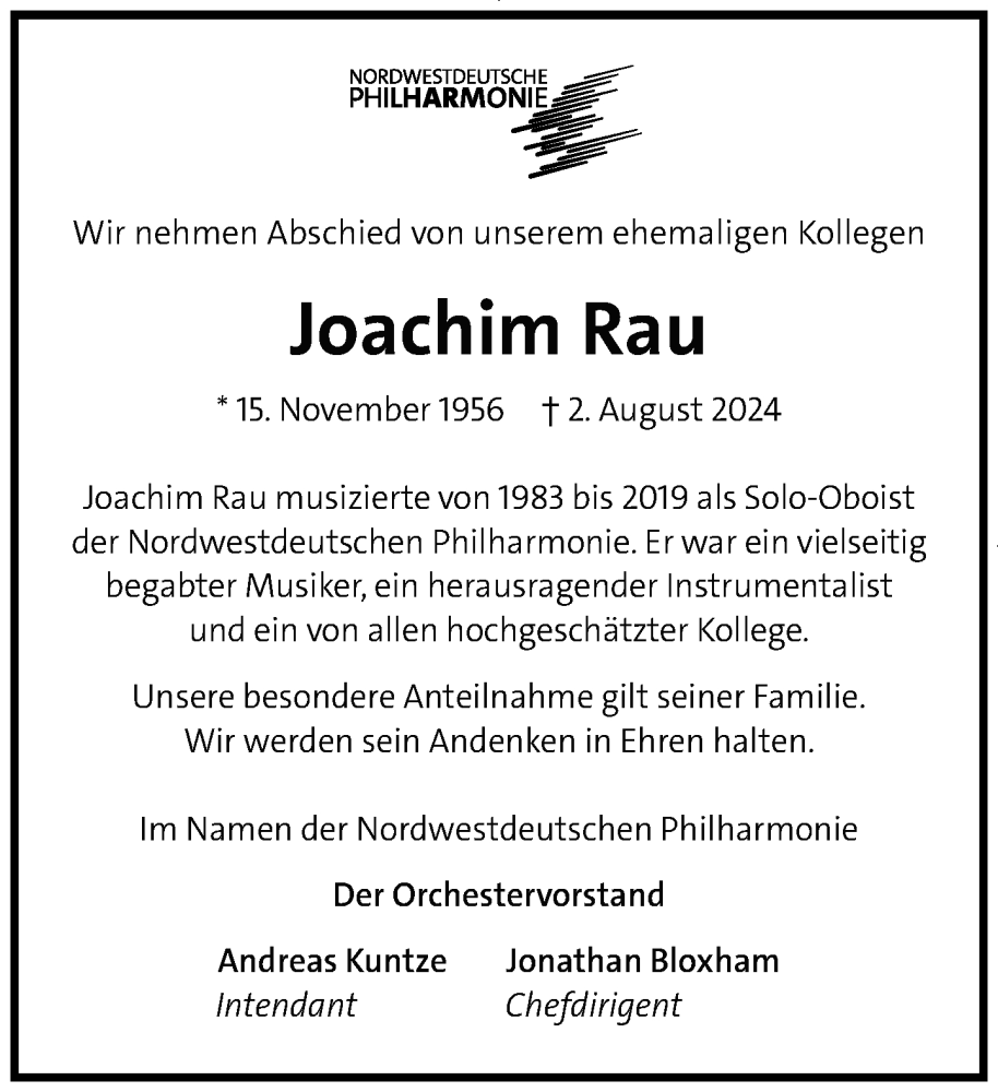  Traueranzeige für Joachim Rau vom 10.08.2024 aus Neue Westfälische