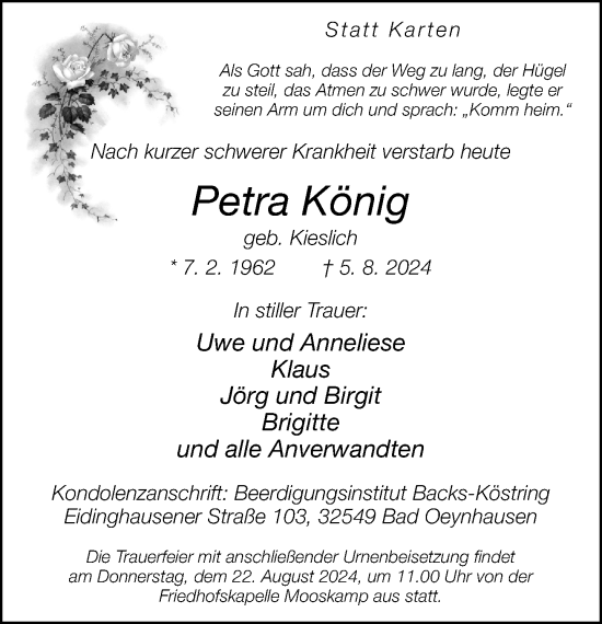Traueranzeige von Petra König von Neue Westfälische