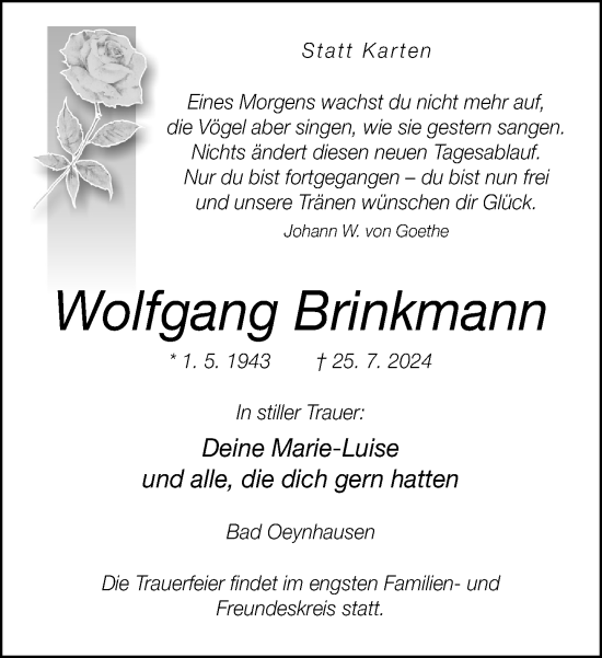 Traueranzeige von Wolfgang Brinkmann von Neue Westfälische