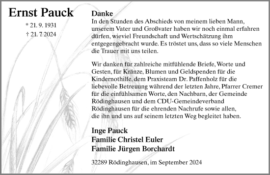 Traueranzeige von Ernst Pauck von Neue Westfälische