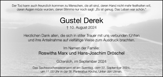 Traueranzeige von Gustel Derek von Neue Westfälische