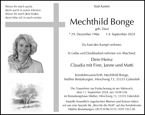 Traueranzeige von Mechthild Bonge von Neue Westfälische