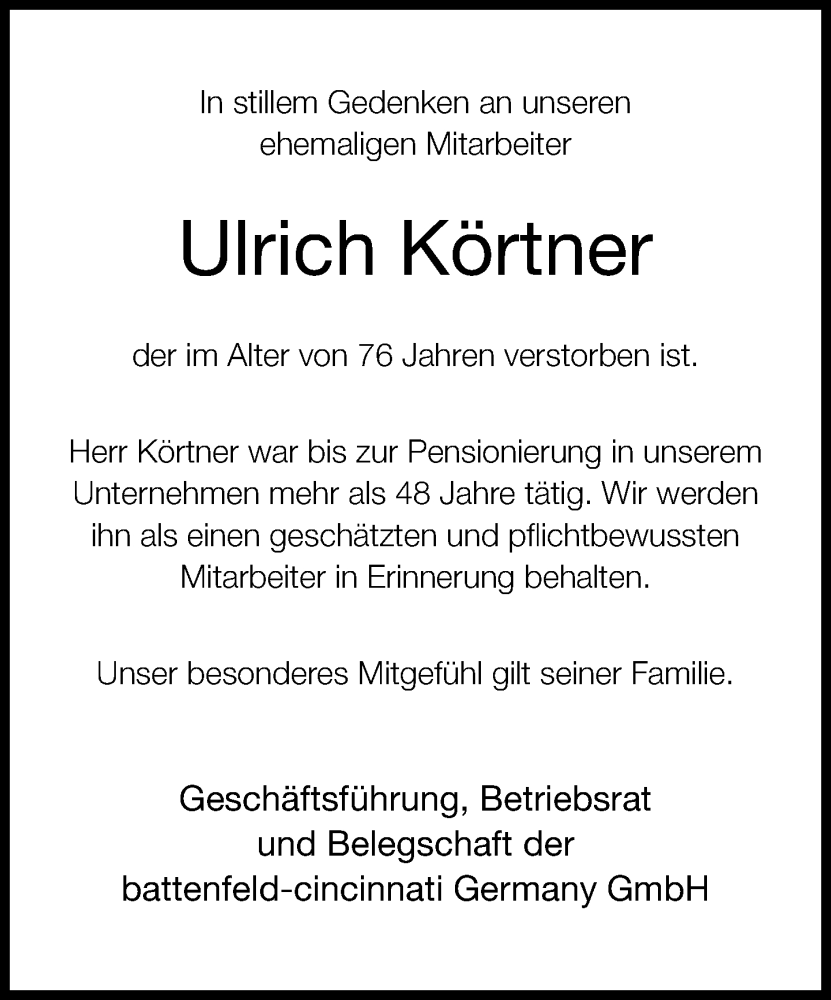  Traueranzeige für Ulrich Körtner vom 21.09.2024 aus Neue Westfälische