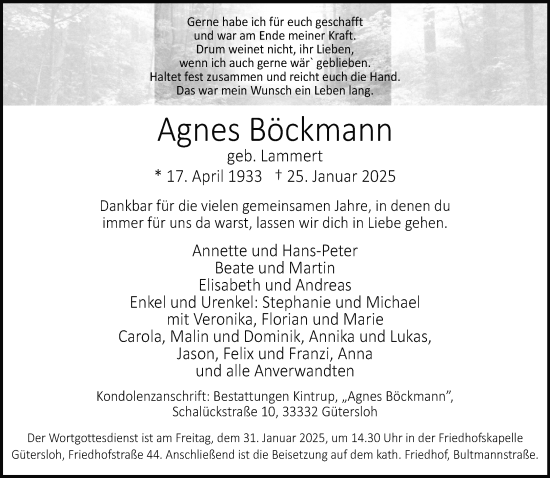 Traueranzeige von Agnes Böckmann von Neue Westfälische und Westfalen-Blatt