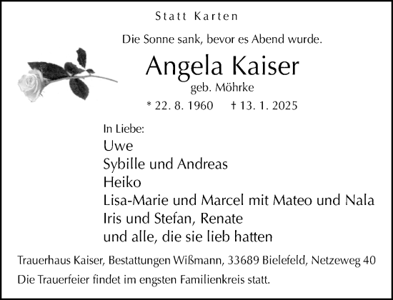 Traueranzeige von Angela Kaiser von Neue Westfälische und Westfalen-Blatt