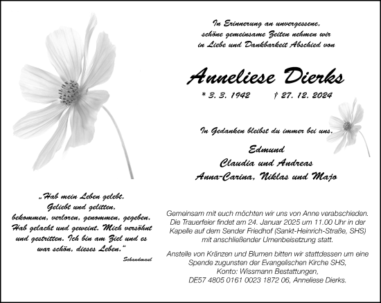 Traueranzeige von Anneliese Dierks von Neue Westfälische
