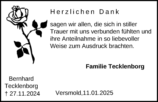 Traueranzeige von Bernhard Tecklenborg von Neue Westfälische