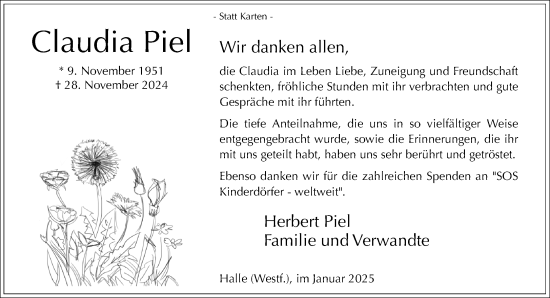 Traueranzeige von Claudia Piel von Neue Westfälische