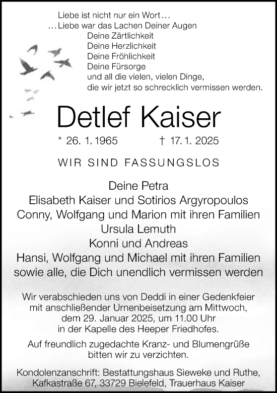 Traueranzeige von Detlef Kaiser von Neue Westfälische und Westfalen-Blatt