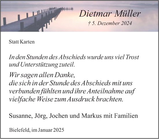 Traueranzeige von Dietmar Müller von Neue Westfälische und Westfalen-Blatt