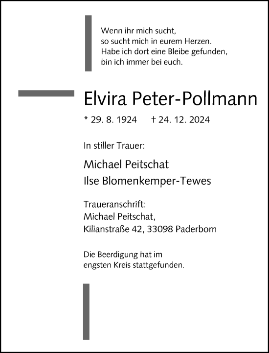 Traueranzeige von Elvira Peter-Pollmann von Neue Westfälische und Westfalen-Blatt