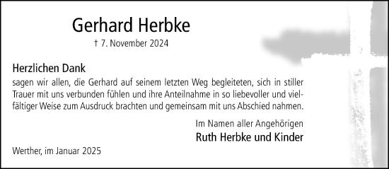 Traueranzeige von Gerhard Herbke von Neue Westfälische und Westfalen-Blatt