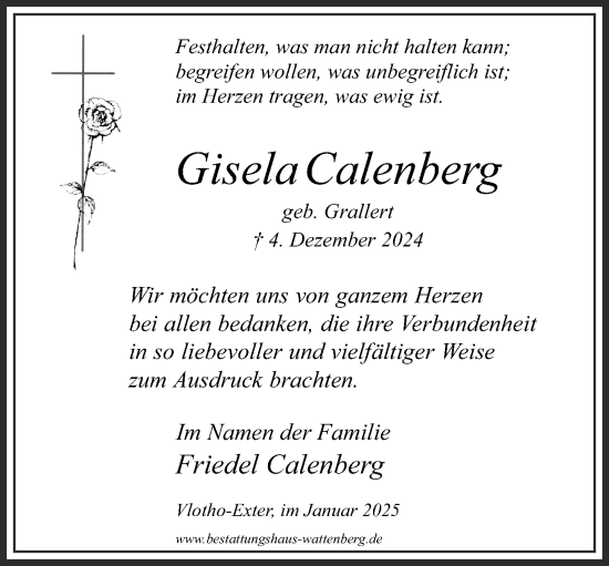 Traueranzeige von Gisela Calenberg von Neue Westfälische und Westfalen-Blatt
