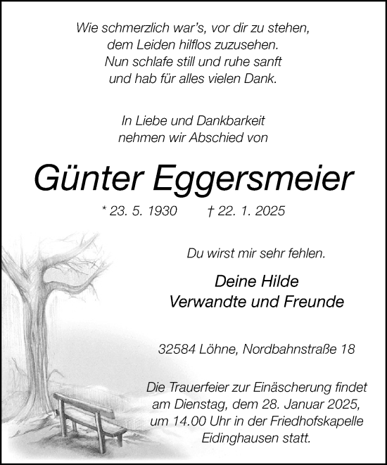 Traueranzeige von Günter Eggersmeier von Neue Westfälische und Westfalen-Blatt