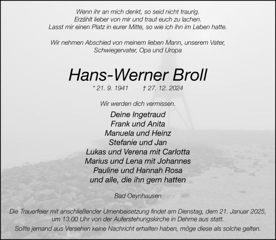 Traueranzeige von Hans-Werner Broll von Neue Westfälische und Westfalen-Blatt