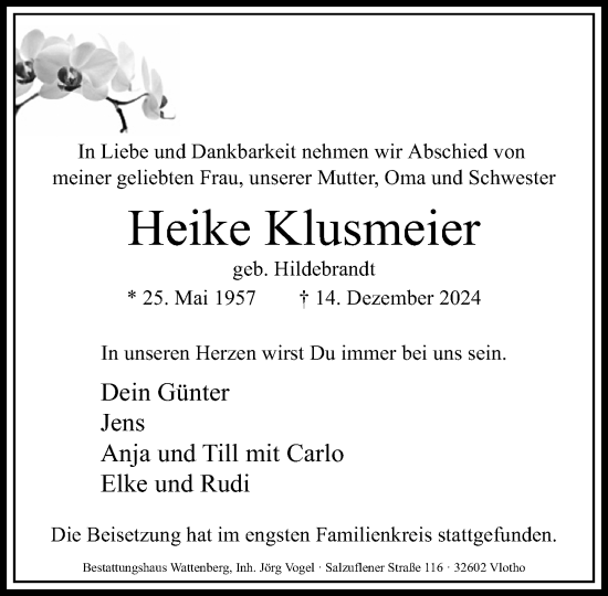 Traueranzeige von Heike Klusmeier von Neue Westfälische