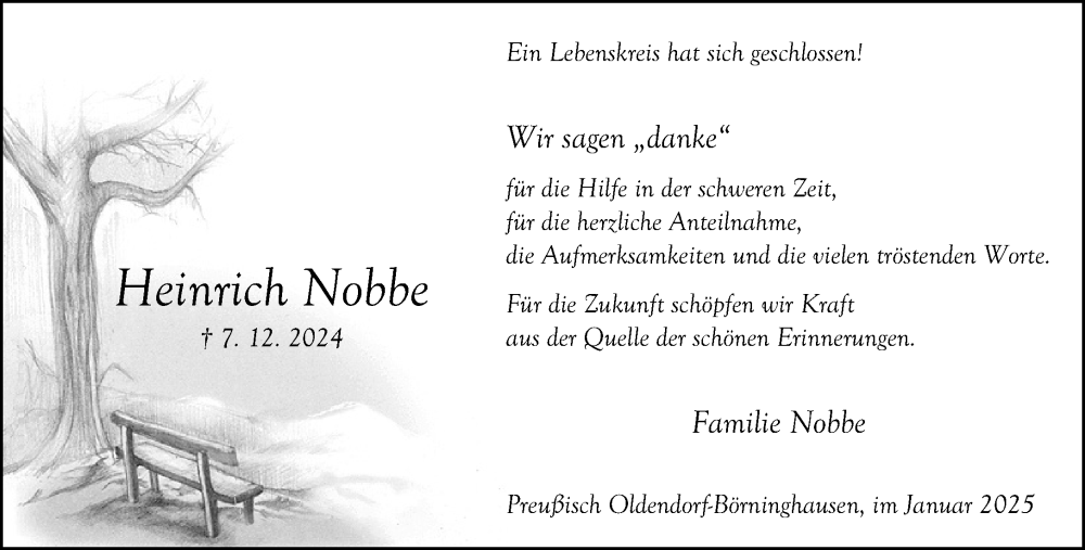  Traueranzeige für Heinrich Nobbe vom 11.01.2025 aus Neue Westfälische