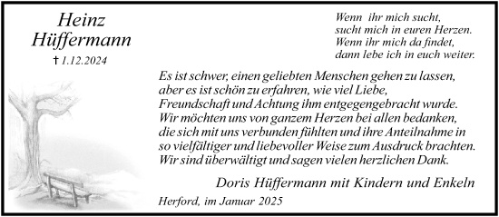Traueranzeige von Heinz Hüffermann von Neue Westfälische und Westfalen-Blatt