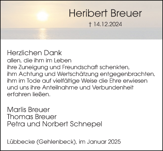 Traueranzeige von Heribert Breuer von Neue Westfälische und Westfalen-Blatt
