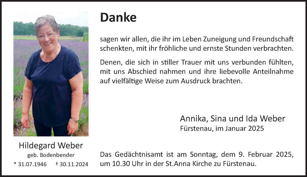  Traueranzeige für Hildegard Weber vom 11.01.2025 aus Neue Westfälische