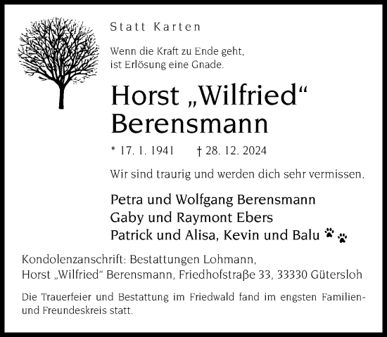 Traueranzeige von Horst Berensmann von Neue Westfälische und Westfalen-Blatt
