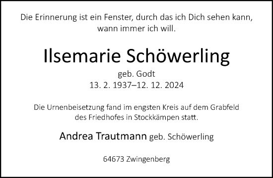 Traueranzeige von Ilsemarie Schöwerling von Neue Westfälische