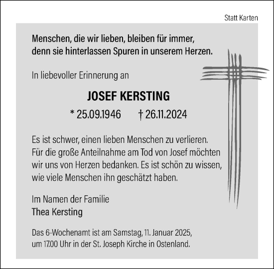 Traueranzeige von Josef Kersting von Neue Westfälische