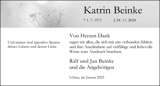 Traueranzeige von Katrin Beinke von Neue Westfälische und Westfalen-Blatt