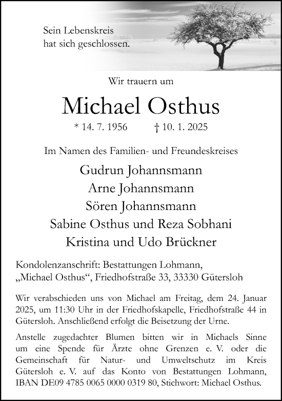 Traueranzeige von Michael Osthus von Neue Westfälische und Westfalen-Blatt